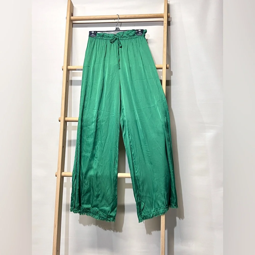 VENTI6 Vibrant kelly green silk blend wide leg palazzo pants size S - Picture 4 of 11